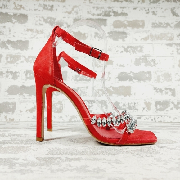 New SCHUTZ Linsey Ankle Strap High Heel Sandals In Club Red K950 - Picture 5 of 15